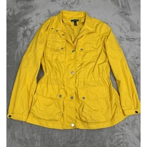 Ralph Lauren Yellow Rain Jacket Womens XL Cinch Waist Drawstrings Coat 90s Y2K